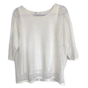 Agenda Open Knit Blouse Coastal Cottage Summer Scoop Neck Lined White Size L